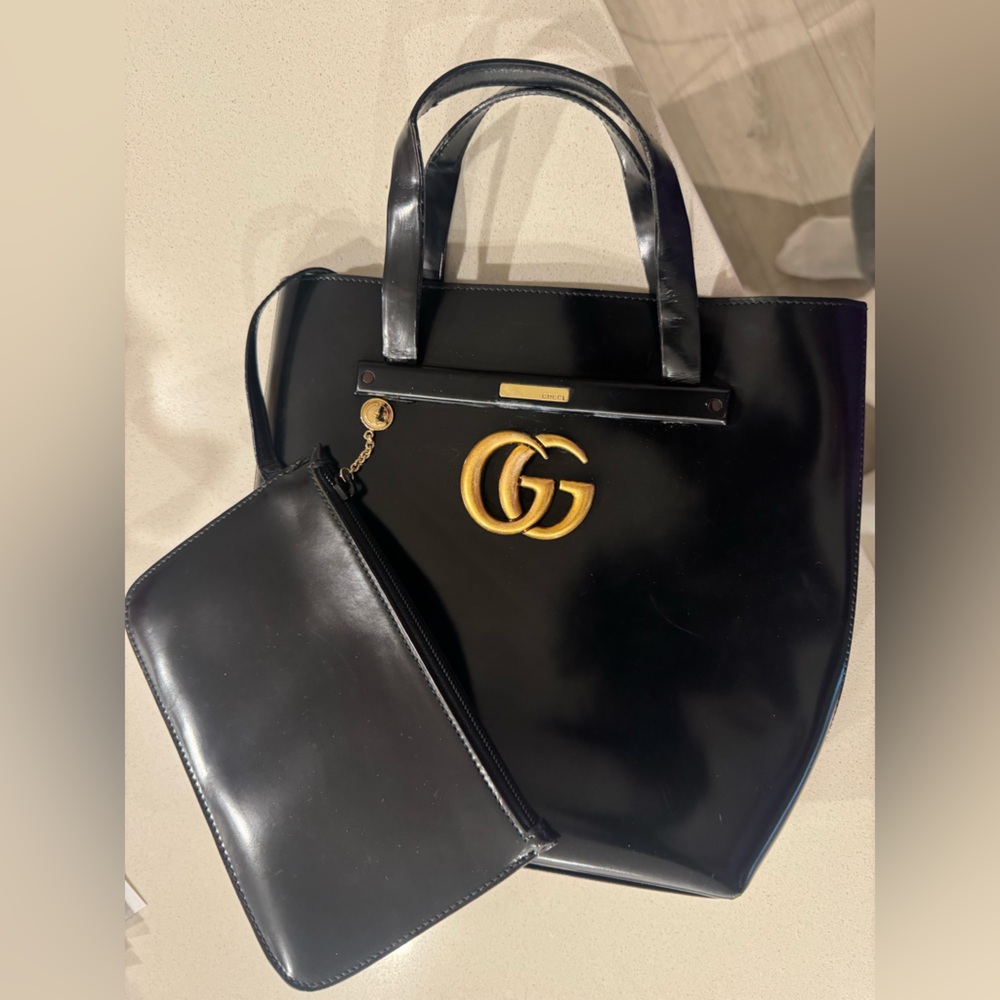 Gucci Black Tote with Gold Logo & wallet